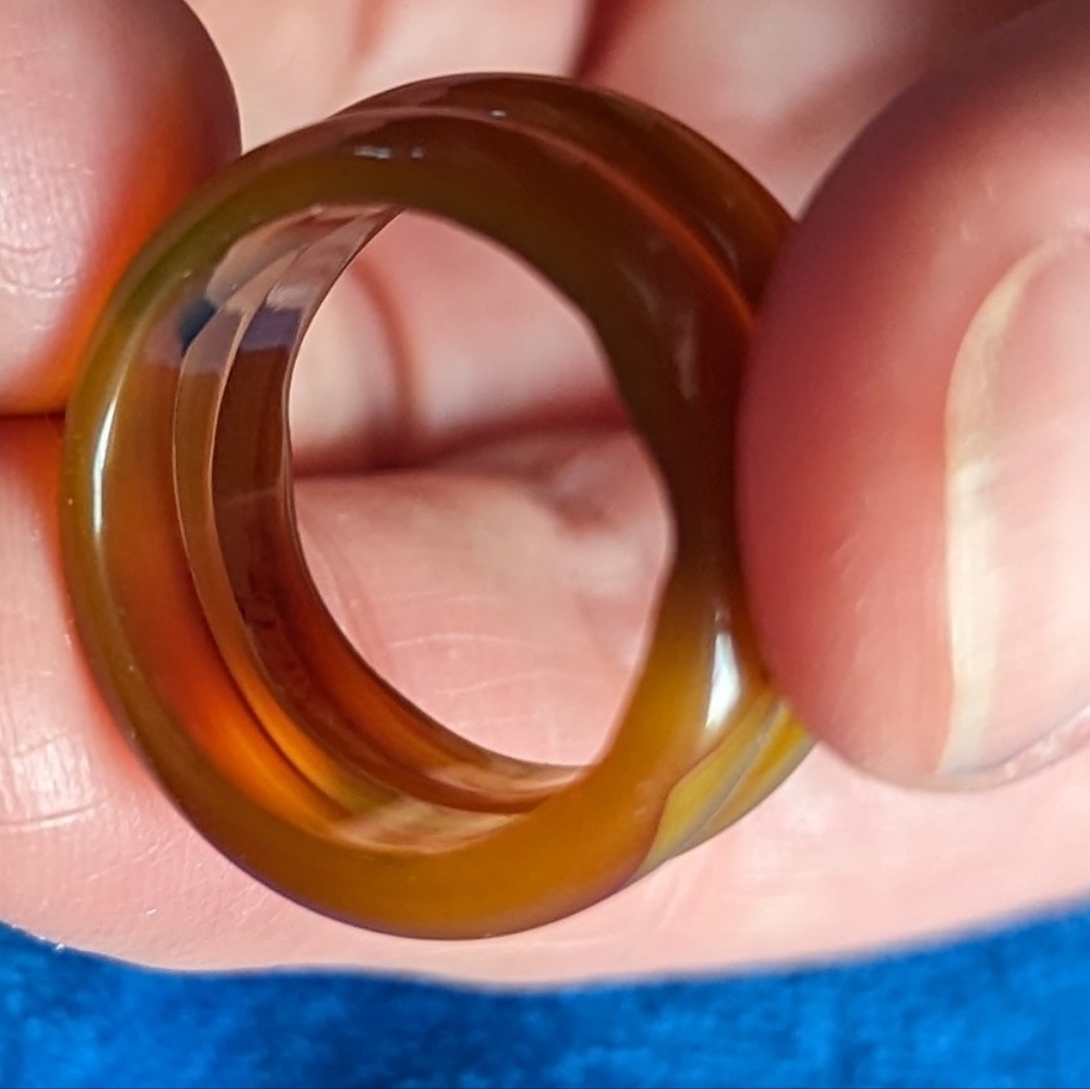🤎 Set of 2 Banded Agate Warm Caramel Brown Semi-Precious Band Rings ~ 7 1/2 - Picture 11 of 16